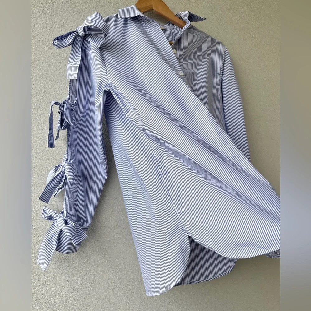 H&M | NWT Bow- Detail Poplin Shirt - Picture 5 of 16